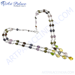将图像加载到图库查看器中， 925 sterling silver beaded necklace with multi-colored gemstones on a white background.
