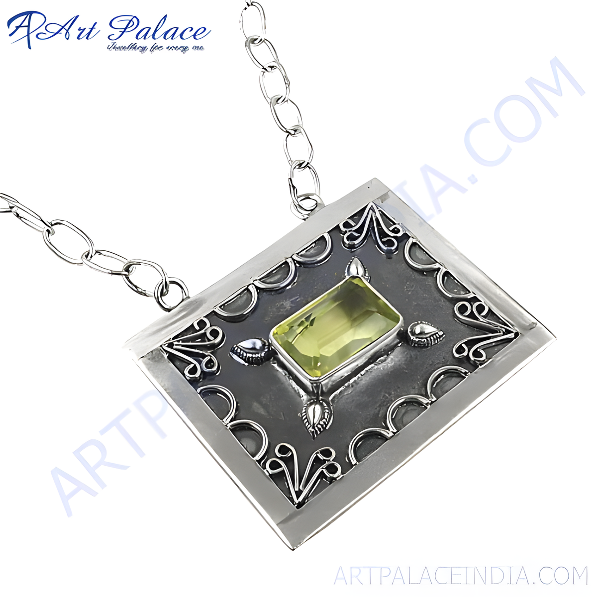 925 sterling silver citrine pendant necklace with a light yellow gemstone