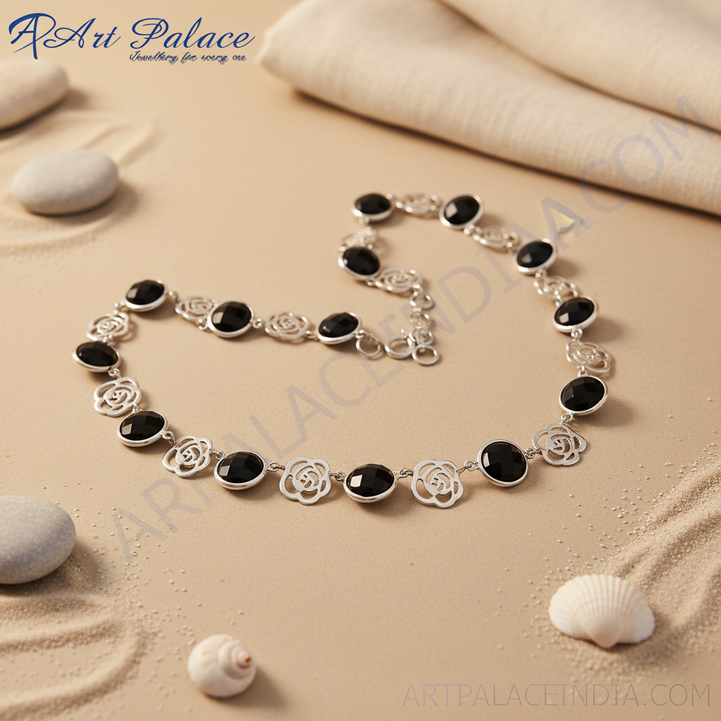 925 Silver Black Onyx Rose Necklace | Women's Fashion Jewelry