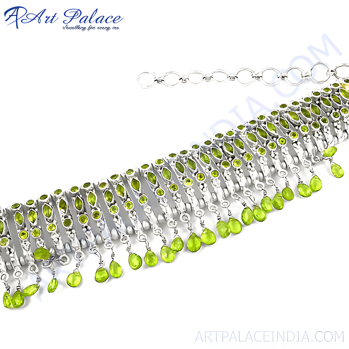 925 sterling silver peridot dangle choker necklace with green gemstones