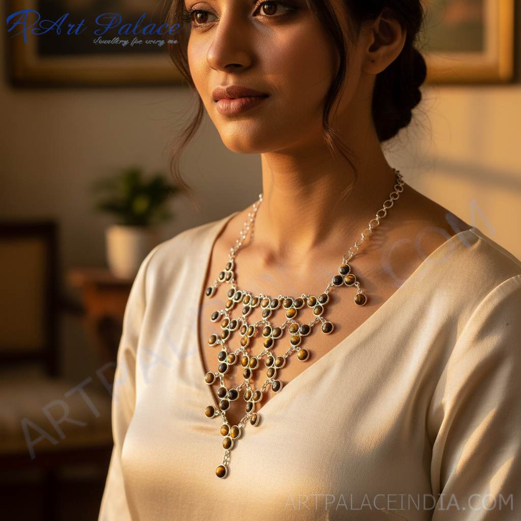 925 silver tiger eye necklace for women | statement jewelry