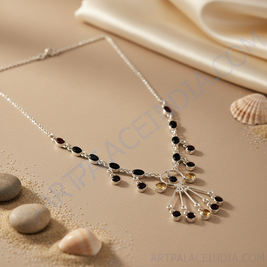 925纯银多宝石项链，女士款 | 个性饰品