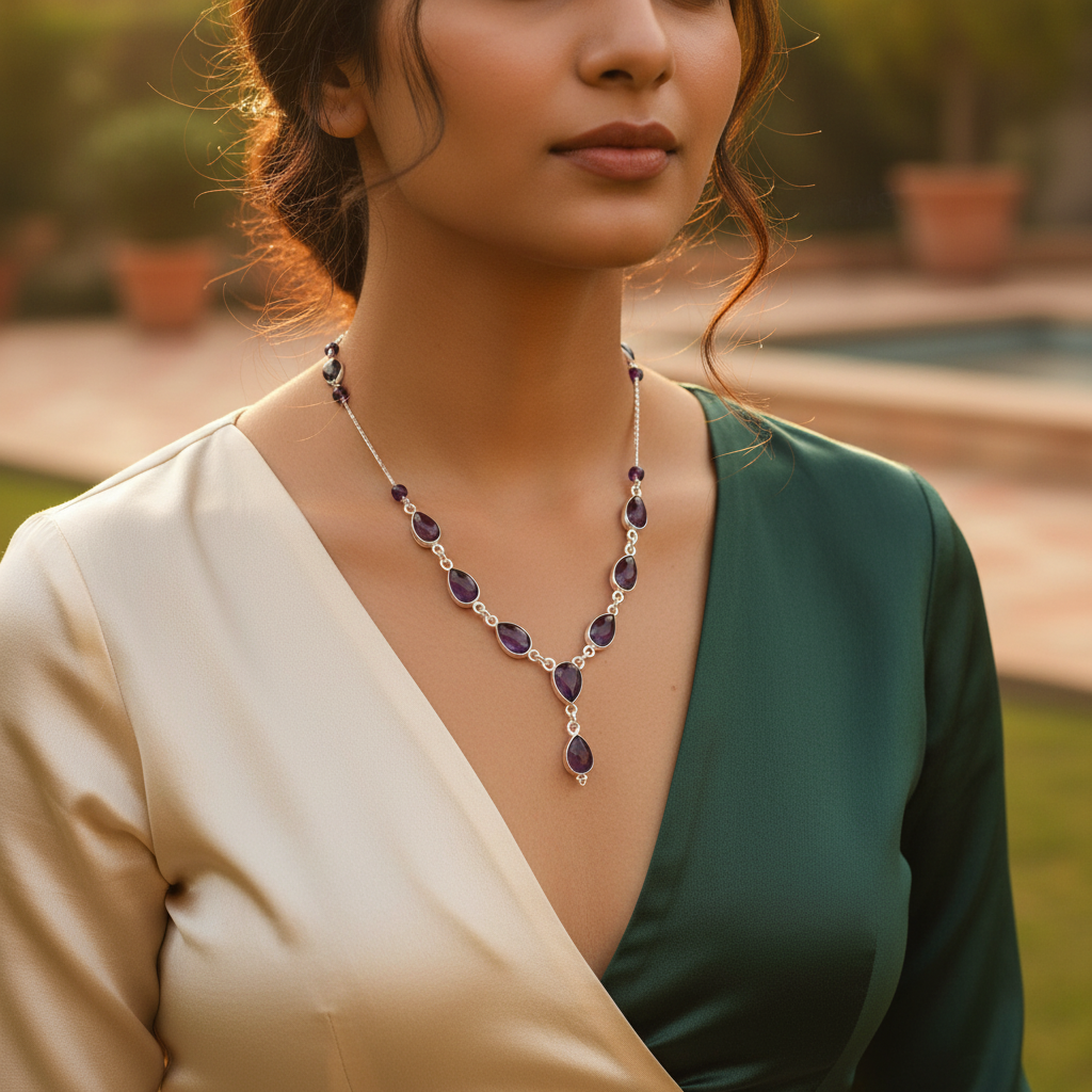 925 Silver Amethyst Necklace for Women | Teardrop Gemstone Jewelry