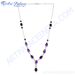 Load image into Gallery viewer, 925 sterling silver chain necklace with teardrop-shaped purple amethyst gemstones
