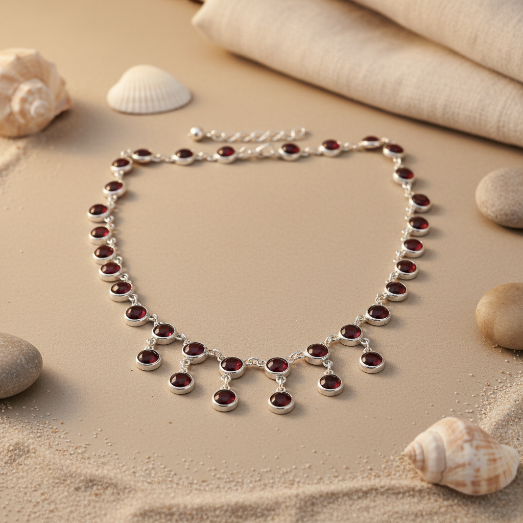 925 Silver Garnet Gemstone Necklace for Women | Statement Jewelry