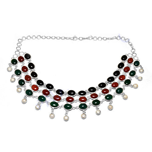 Silver gemstone necklace | multi stone choker for women