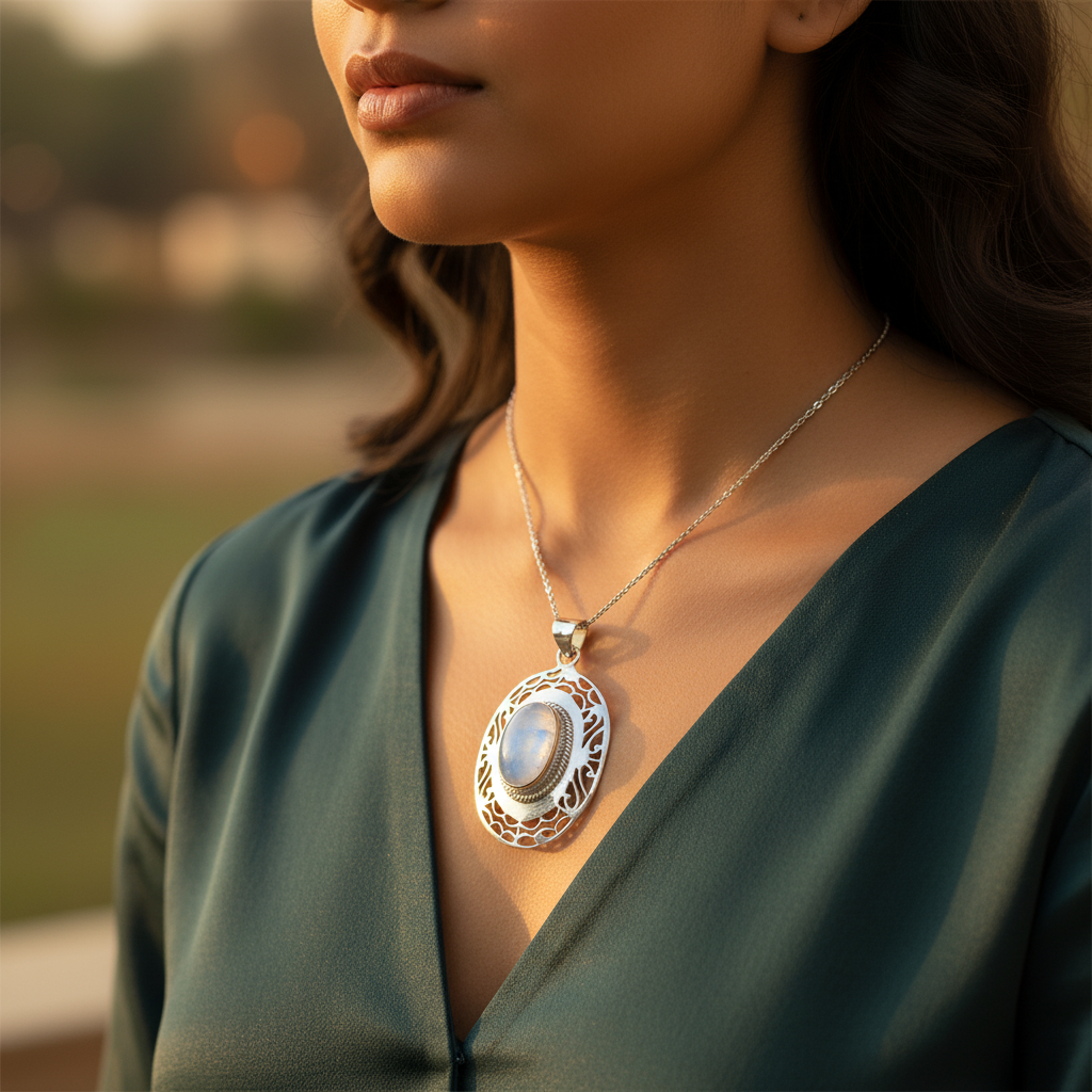 Colgante de piedra lunar en plata de ley 925 para mujer | Joyería de regalo