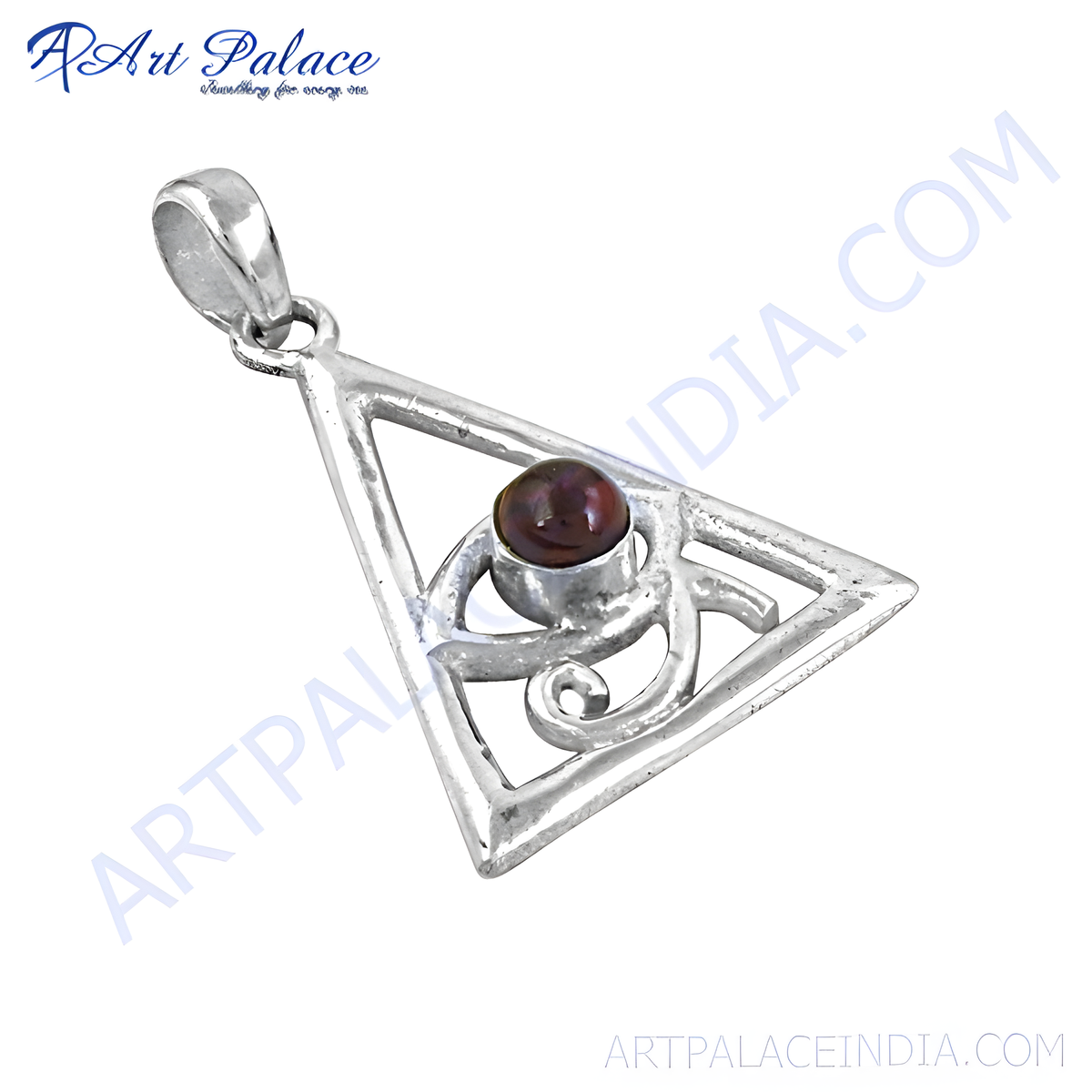 925 sterling silver triangle pendant with a gemstone in the center, unique jewelry