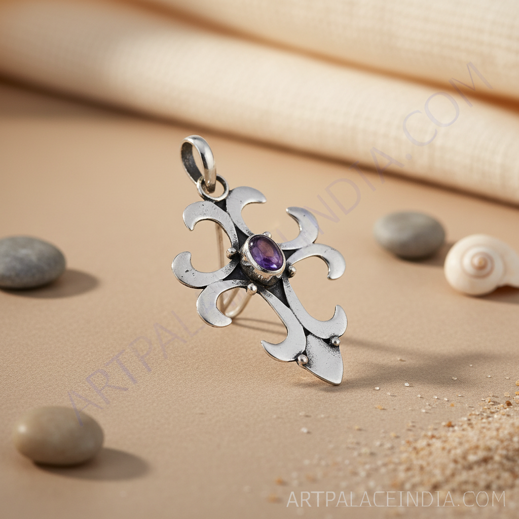 925 Silver Amethyst Cross Pendant for Women | Gemstone Jewelry