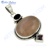 Load image into Gallery viewer, 925 sterling silver smoky quartz pendant with amethyst and blue stone accents
