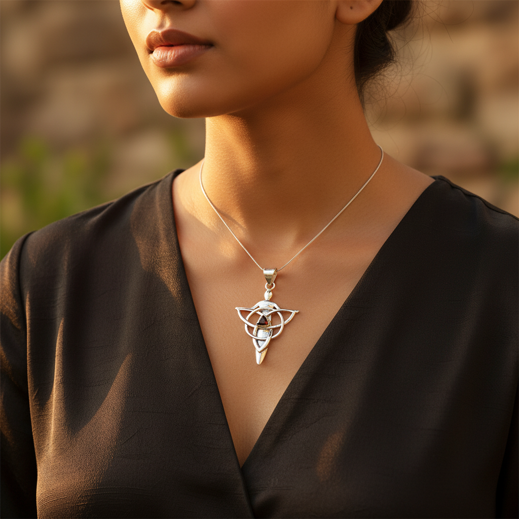 925 Silver Celtic Knot Garnet Pendant | Women's Gift Jewelry