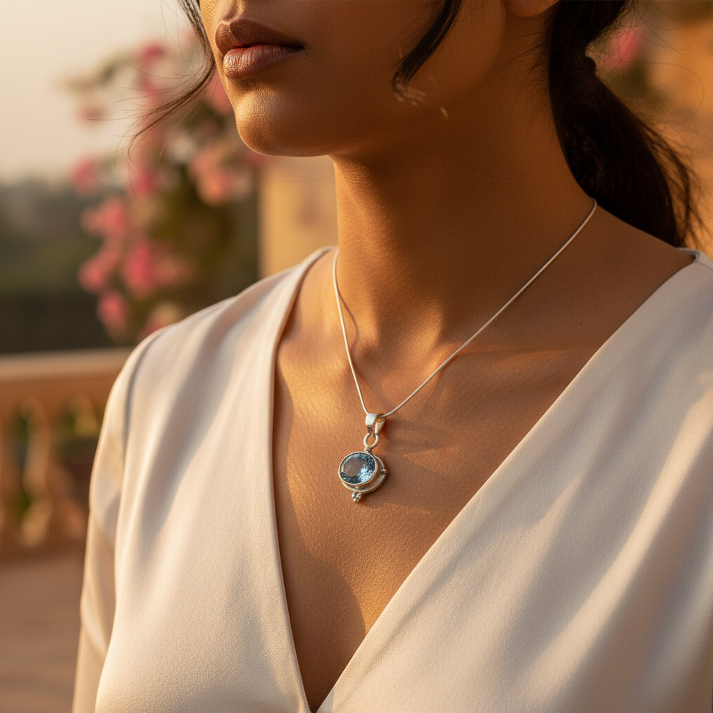 925 Silver Blue Topaz Pendant for Women | Gemstone Jewelry