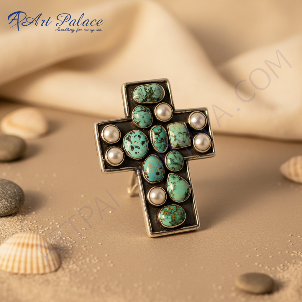 Silver Turquoise Cross Pendant | Gemstone Jewelry for Women