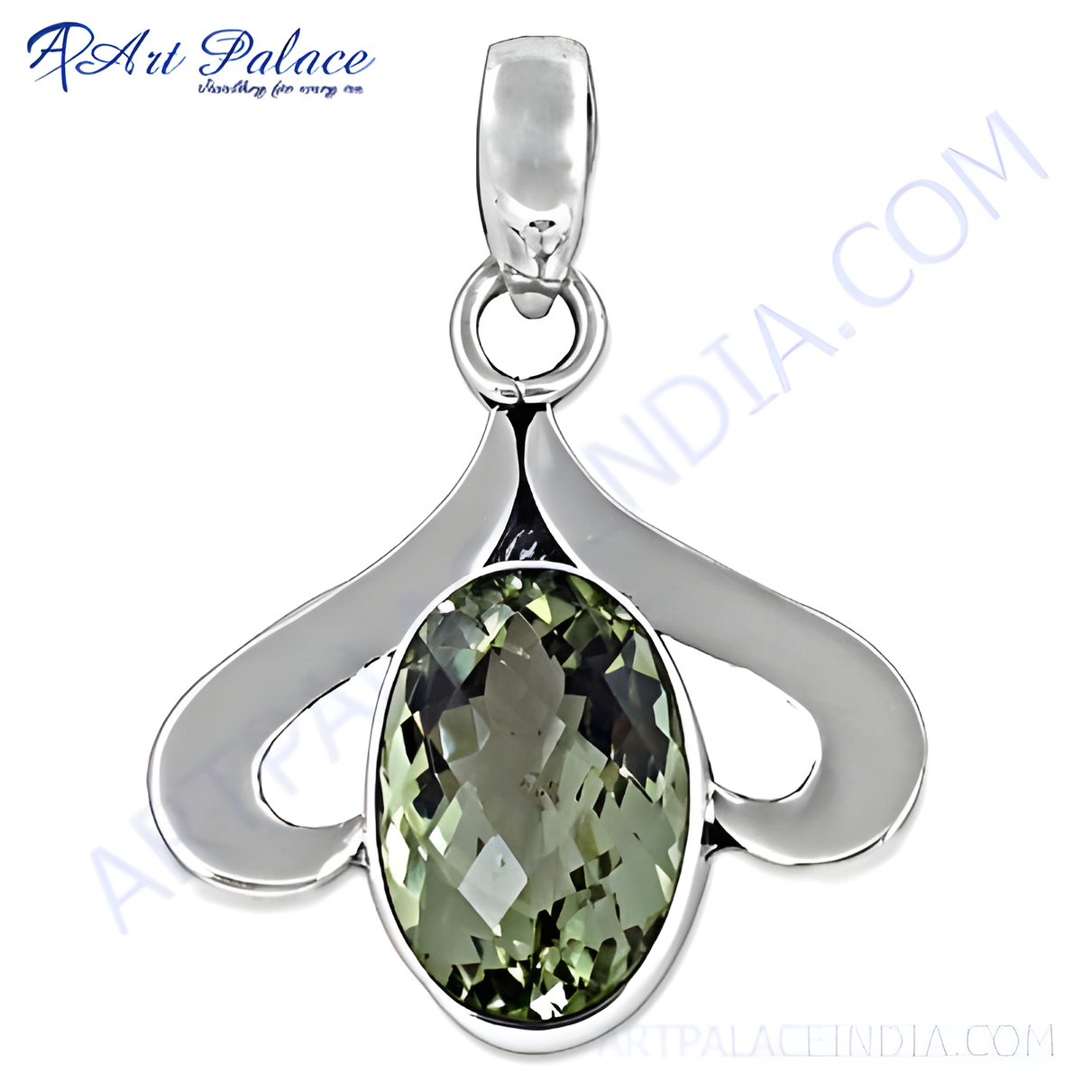 925 sterling silver pendant with oval cut green amethyst gemstone