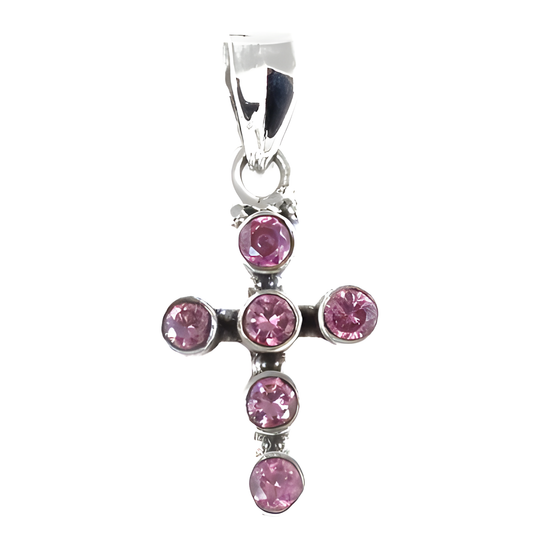 Romantic Pink Cubic Zirconia Cross Silver Pendant Pink Cz Pendant Cross Cz Pendant