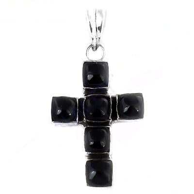 Silver cross pendant necklace | black onyx gemstone jewelry