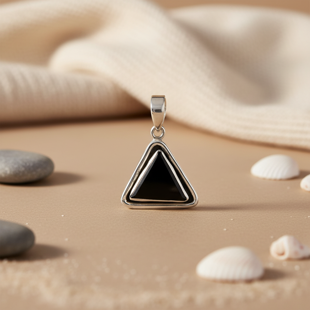 925 Silver Onyx Triangle Pendant Necklace | Women's Jewelry Gift