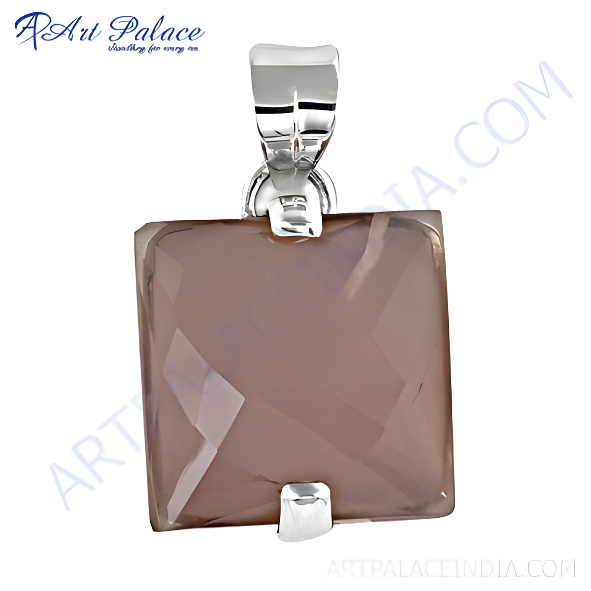 Square cut gemstone pendant in silver setting, perfect for everyday wear