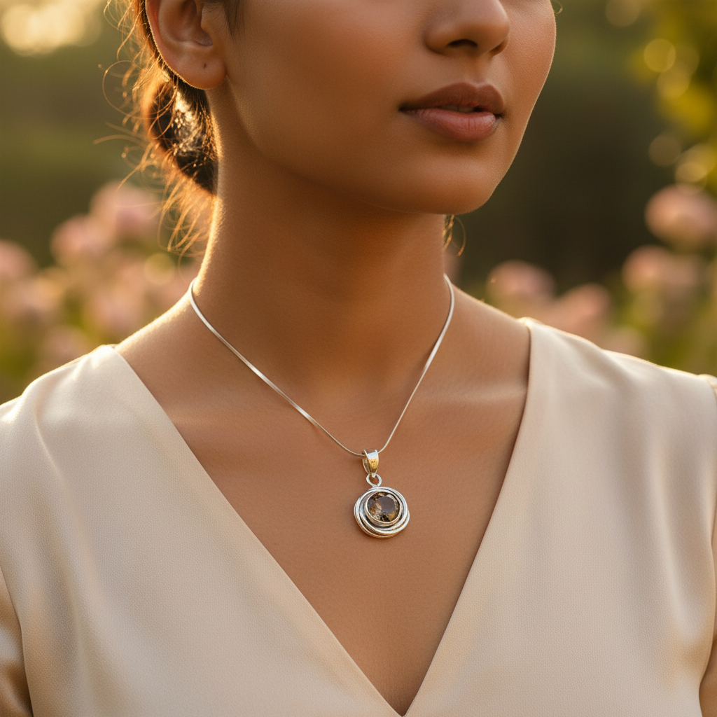 925 Silver Smoky Quartz Pendant for Women | Daily Wear Gift