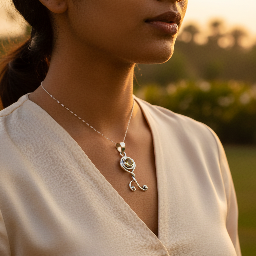 925 Sterling Silver Citrine Pendant for Women | Gemstone Jewelry