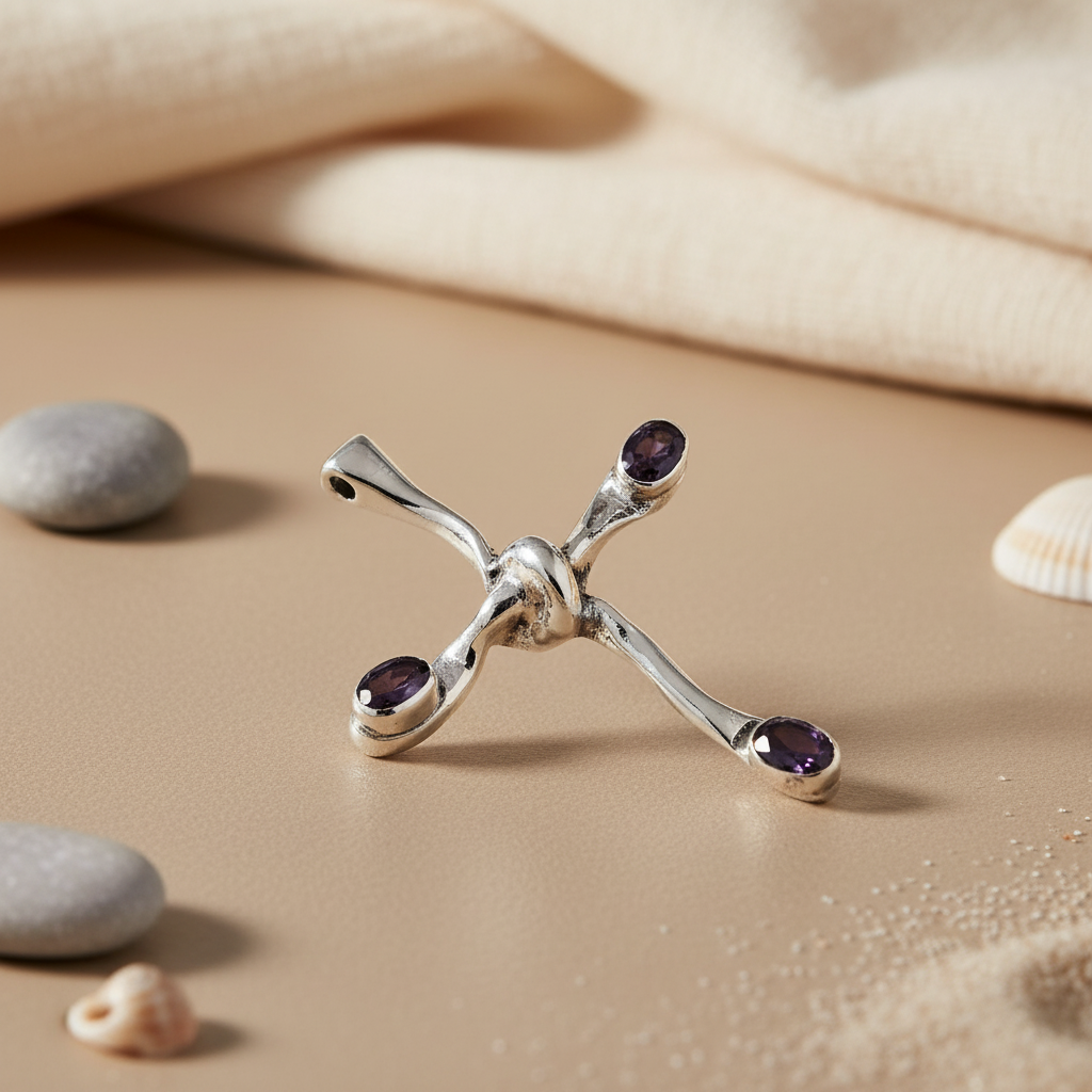 Silver Cross Pendant with Amethyst Gemstones | Women's Jewelry