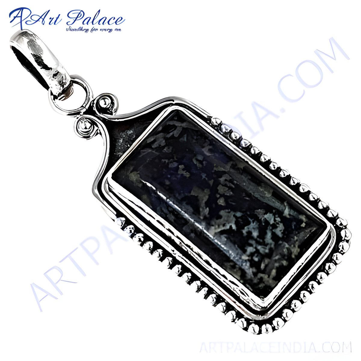 925 sterling silver pendant necklace with a rectangular blue stone setting, perfect for women