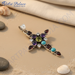 Load image into Gallery viewer, Colgante de cruz con piedras preciosas en plata de ley 925 | Collar para mujer
