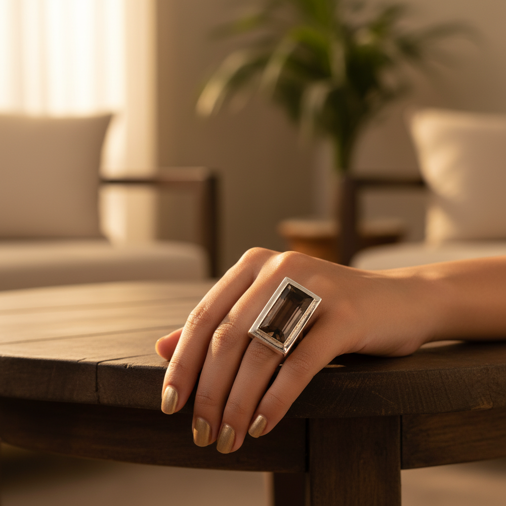 Silver ring with smoky quartz stone for women | daily wear