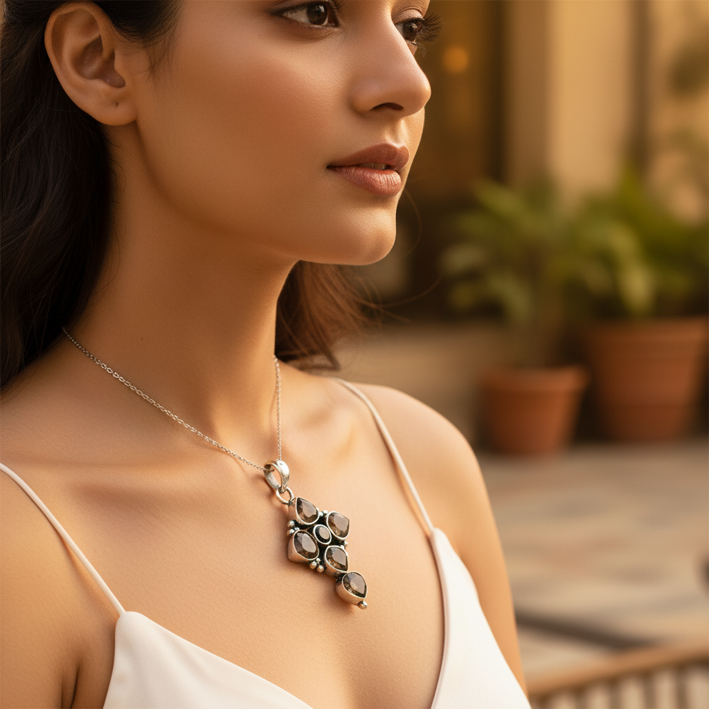 925 Silver Smoky Quartz Pendant for Women | Gemstone Jewelry