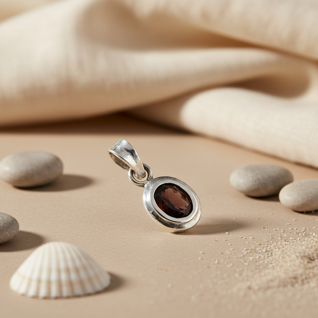 925 Silver Oval Garnet Pendant for Women | Gemstone Jewelry