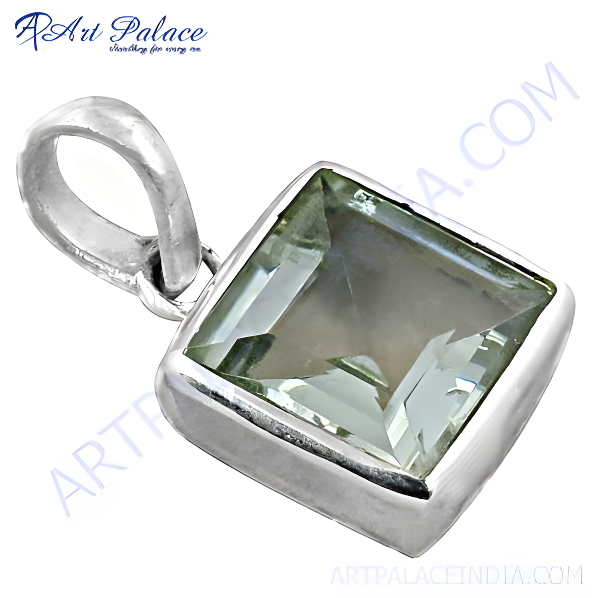 925 sterling silver pendant with a square cut green amethyst gemstone
