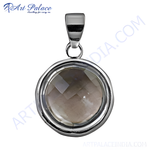 Load image into Gallery viewer, 925 sterling silver smoky quartz pendant with a faceted, round brown gemstone
