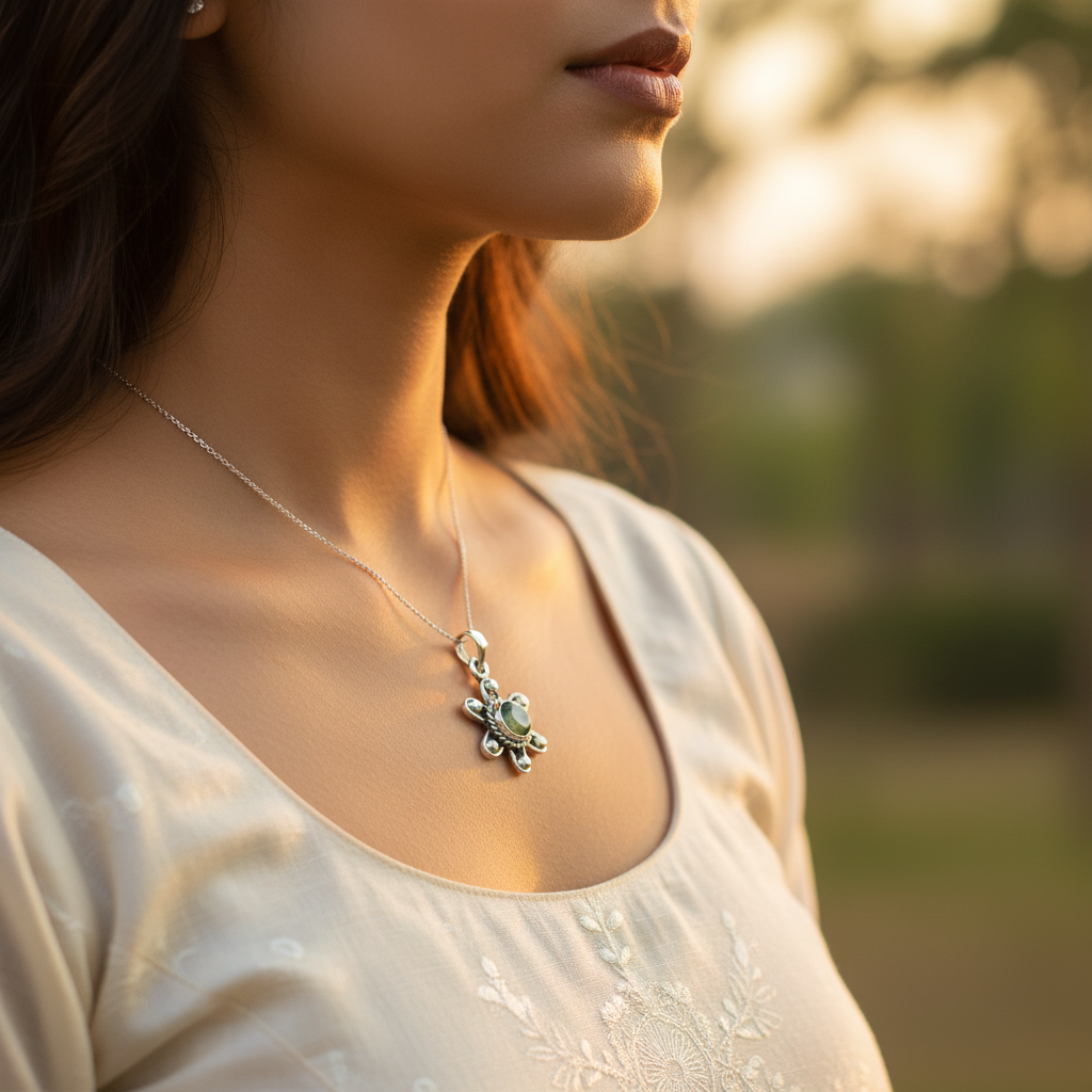 925 Silver Labradorite Flower Pendant for Women | Gemstone Jewelry