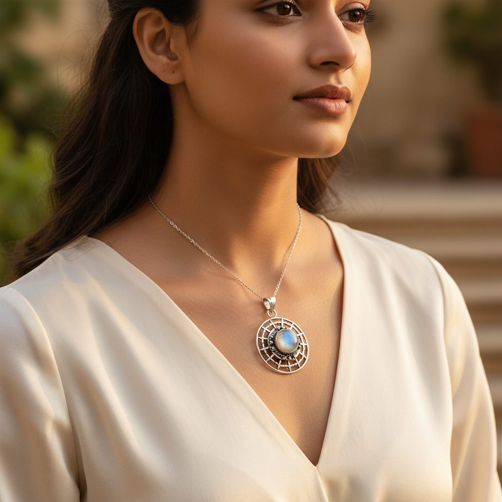 Colgante de piedra lunar en plata de ley 925 para mujer | Joyería de regalo