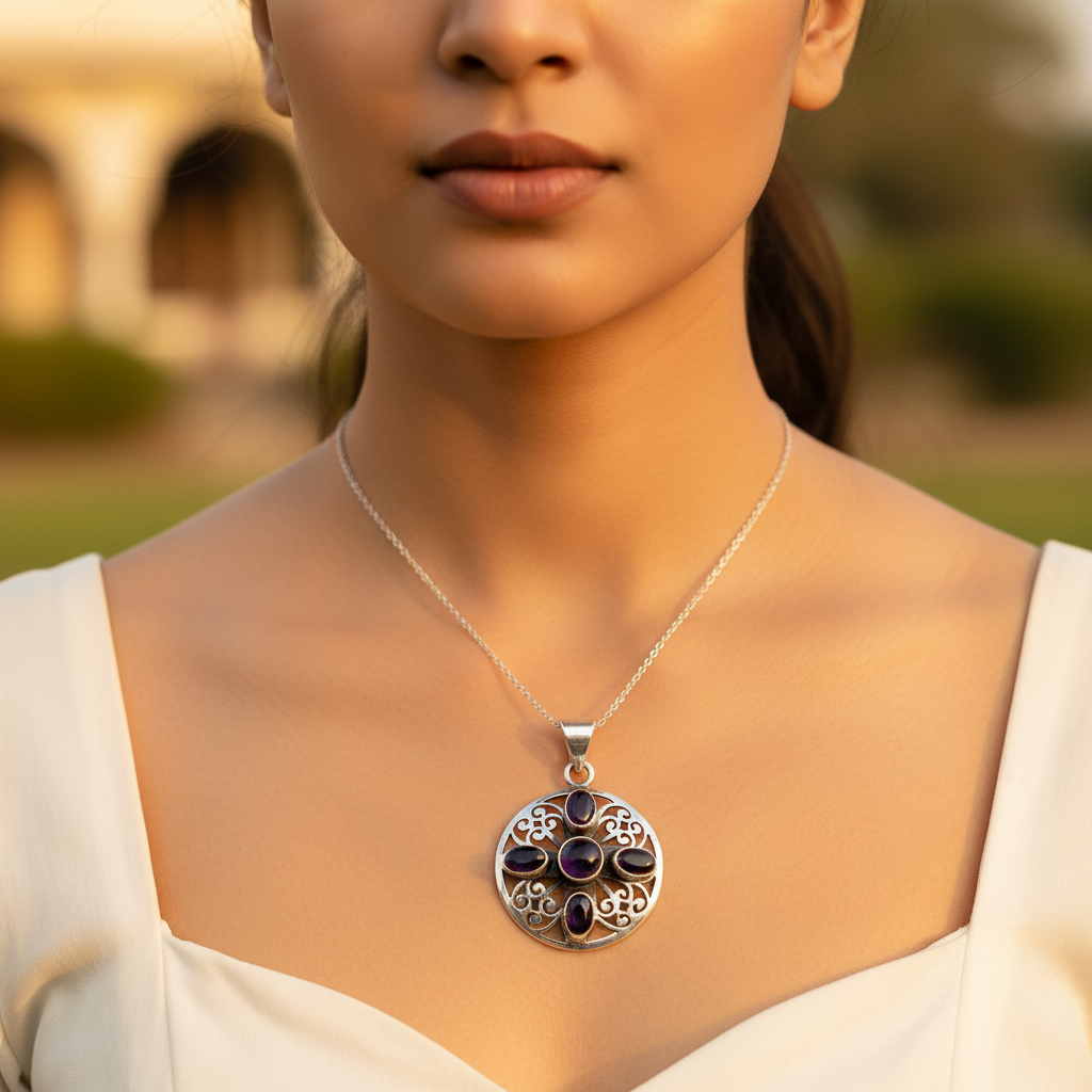925 Silver Amethyst Pendant for Women | Gemstone Jewelry