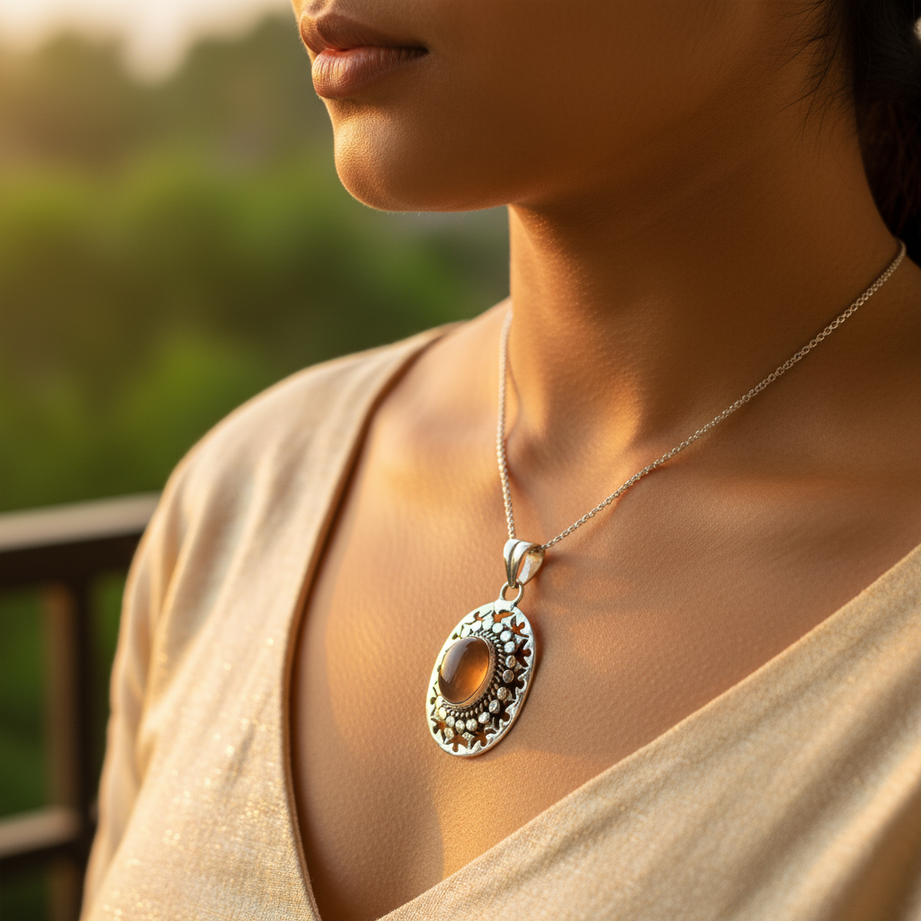 925 Silver Agate Stone Pendant | Women's Oval Jewelry Gift