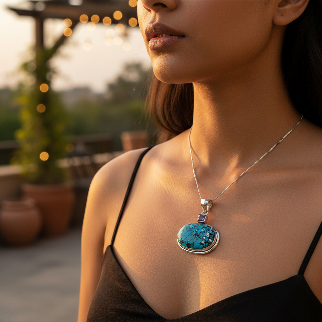 925 Silver Turquoise Stone Pendant | Women's Gemstone Jewelry