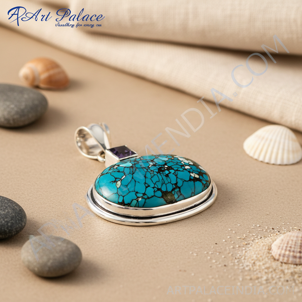 925 Silver Turquoise Stone Pendant | Women's Gemstone Jewelry