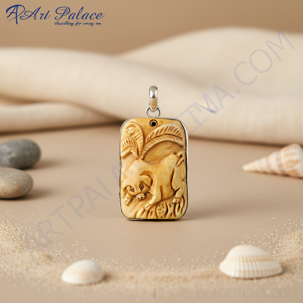 Carved pig pendant | natural bone jewelry | gift