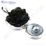 Load image into Gallery viewer, Sterling silver locket pendant with carved black onyx rose gemstone.

