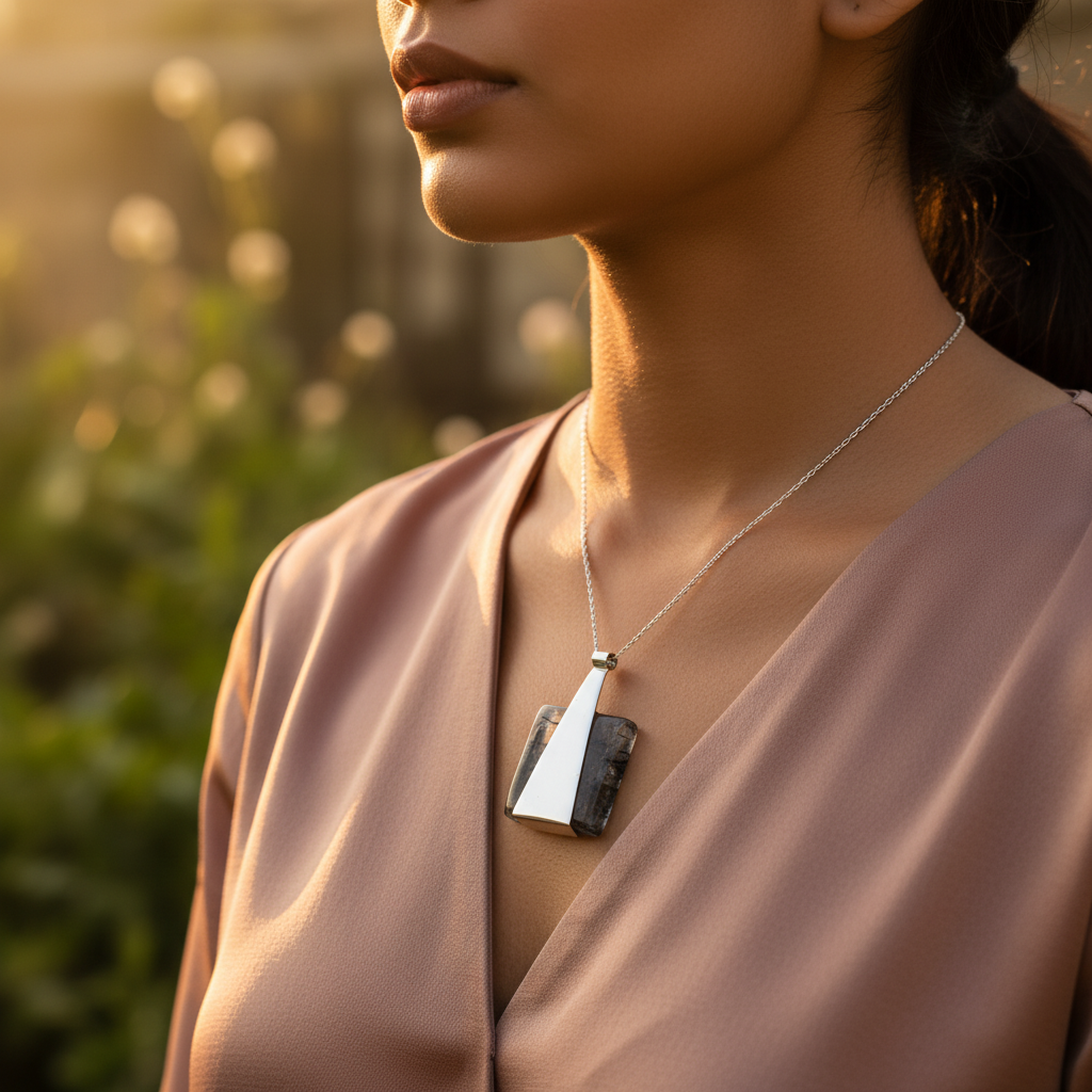 Silver Rutilated Quartz Pendant for Women | Gemstone Jewelry Gift