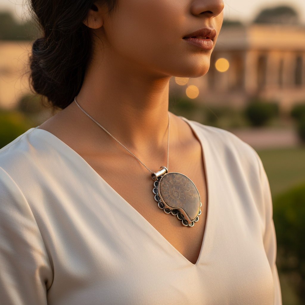 925 Silver Ammonite Pendant | Fossil Jewelry for Women
