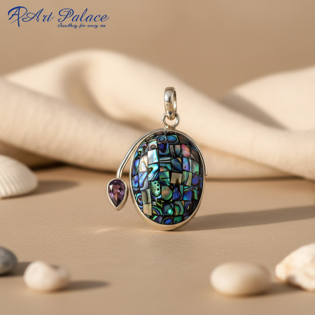 925 silver abalone shell pendant with amethyst stone | women's jewelry