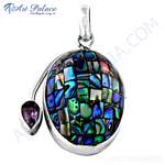 Load image into Gallery viewer, 925 silver abalone shell pendant with a vibrant amethyst stone, women&#39;s jewelry
