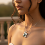 Load image into Gallery viewer, 925 Silver Square Pendant with Green Stone | Women&#39;s Jewelry Gift
