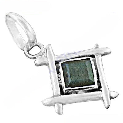 925 silver square pendant with green stone | women's jewelry gift