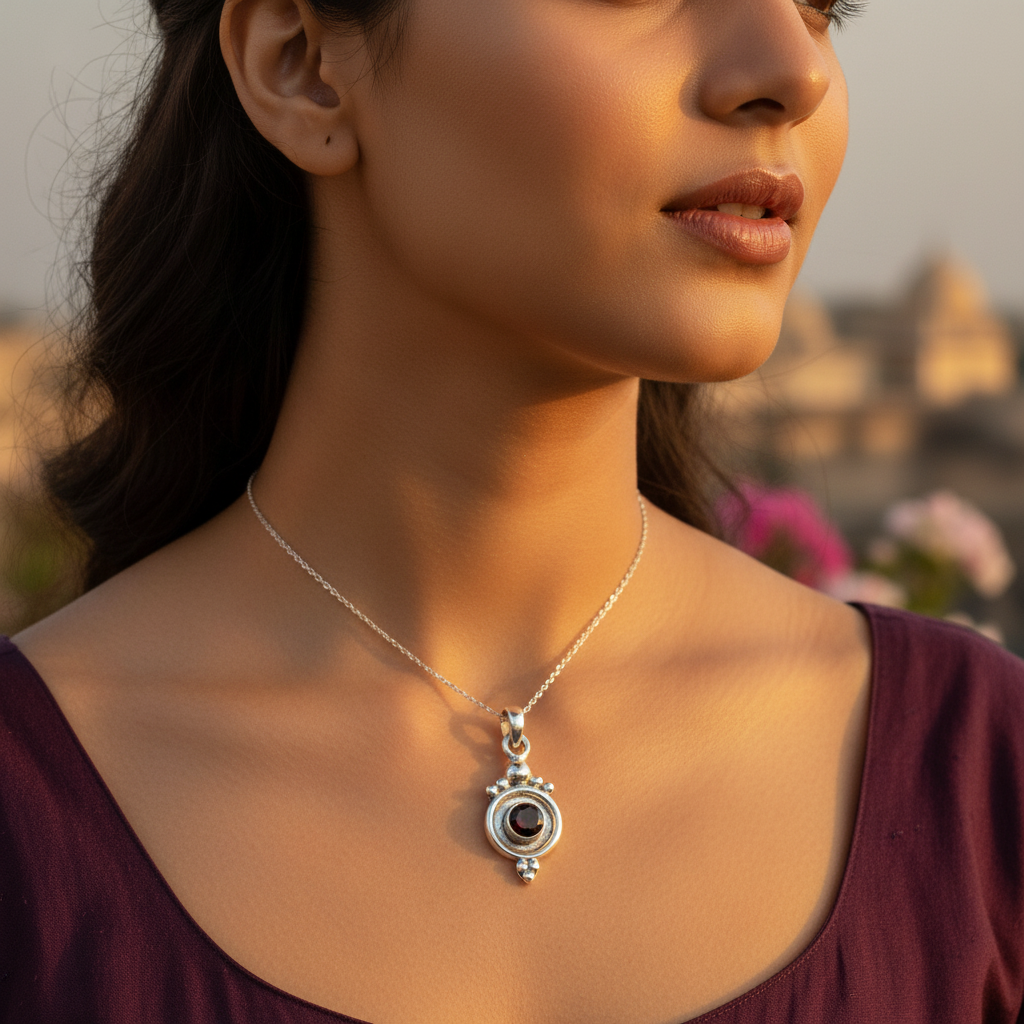 925 Sterling Silver Garnet Pendant for Women | Gemstone Jewelry