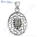 Load image into Gallery viewer, 925 sterling silver geometric pendant with rectangular quartz gemstone center
