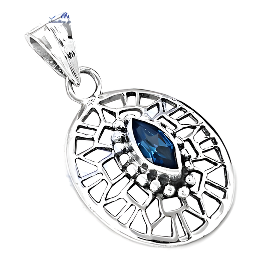 Classic Blue Cubic Zirconia Fret Work Silver Pendant Blue Cz Pendants Designer Cz Pendant