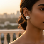 Load image into Gallery viewer, Silver Flower Stud Earrings with Cubic Zirconia | Women's Jewelry
